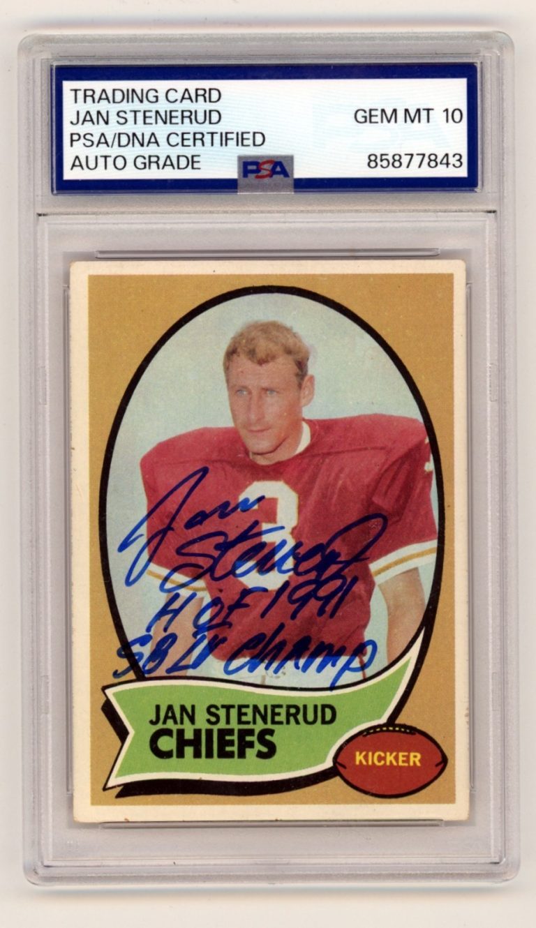Jan Stenerud 1970 Topps #25 Signed Auto Rookie RC w/ HOF + SB Insc. PSA 10 Auto