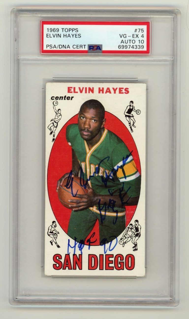 Elvin Hayes 1969-70 Topps 98 Tall Boy Rookie RC 2 Insc Signed Auto PSA 4 10 Auto