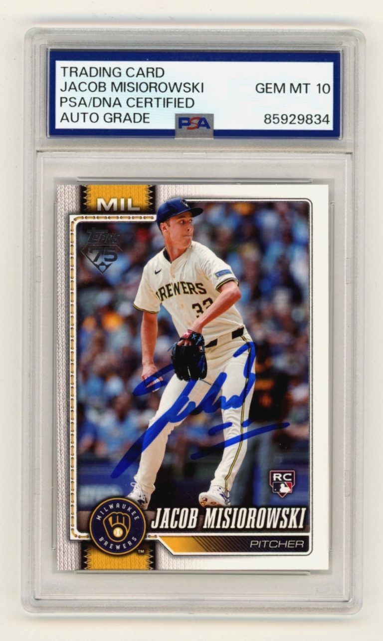 Jacob Misiorowski 2026 Topps Series 1 #10 Signed Rookie RC PSA 10 Auto Brewers