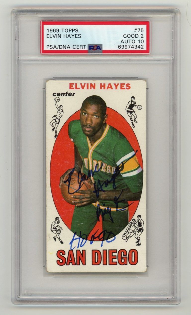 Elvin Hayes 1969-70 Topps 98 Tall Boy Rookie RC 2 Insc Signed Auto PSA 2 10 Auto