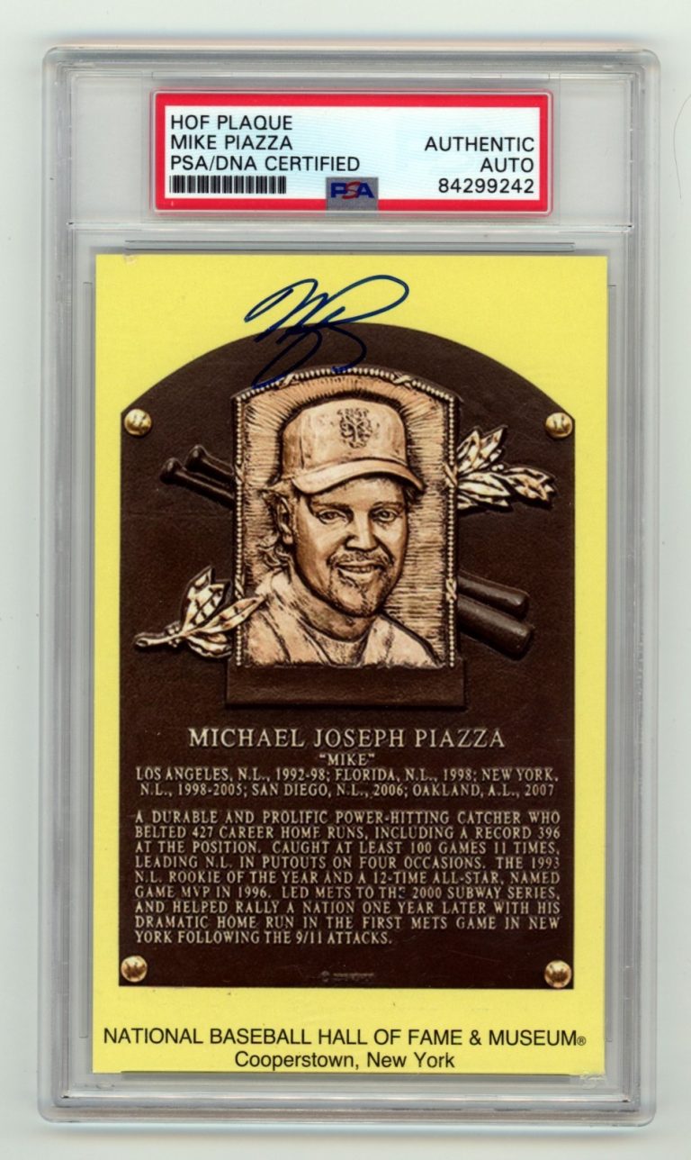 Mike Piazza Signed Yellow HOF Plaque Post Card Fanatics + MLB COA PSA Auto