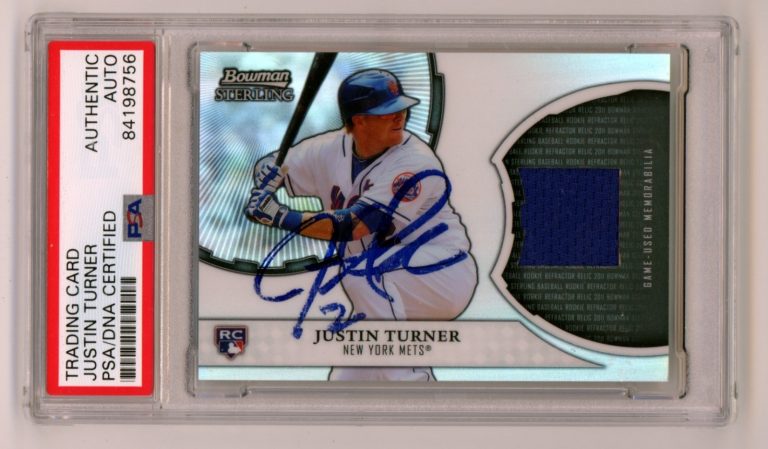 Justin Turner 2011 Bowman Sterling Refractor Rookie Patch Auto RC PSA Auto Mets