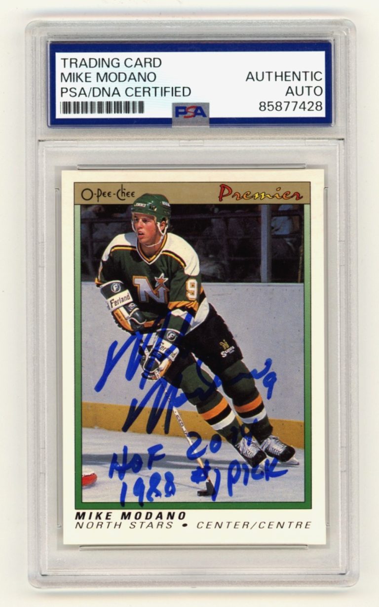 Mike Modano 1990-91 O-Pee-Chee Premier Signed RC w/ 2 Insc. PSA Authentic Auto
