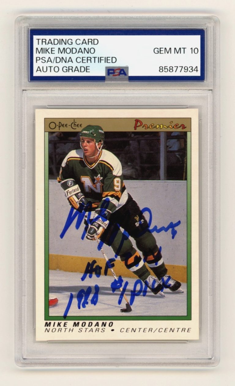 Mike Modano 1990-91 O-Pee-Chee Premier Signed RC w/ 2 Insc. PSA 10 Auto HOF