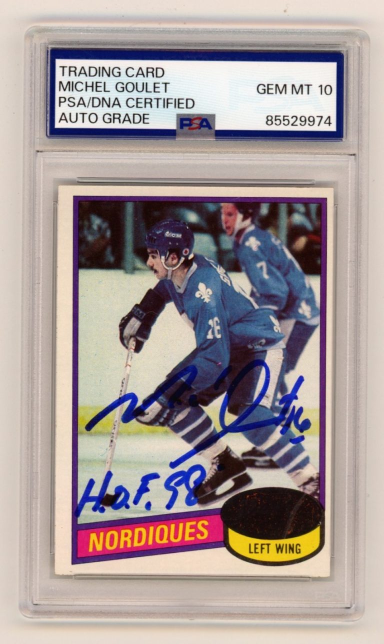 Michael Goulet 1980-81 Topps #67 Signed RC w/ HOF 98 Insc. PSA 10 Auto Nordiques