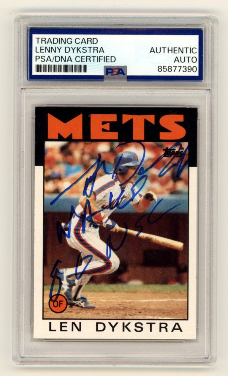 Lenny Dykstra 1986 Topps #53 Signed Auto Rookie RC w/ 2 Insc. PSA Authentic Auto