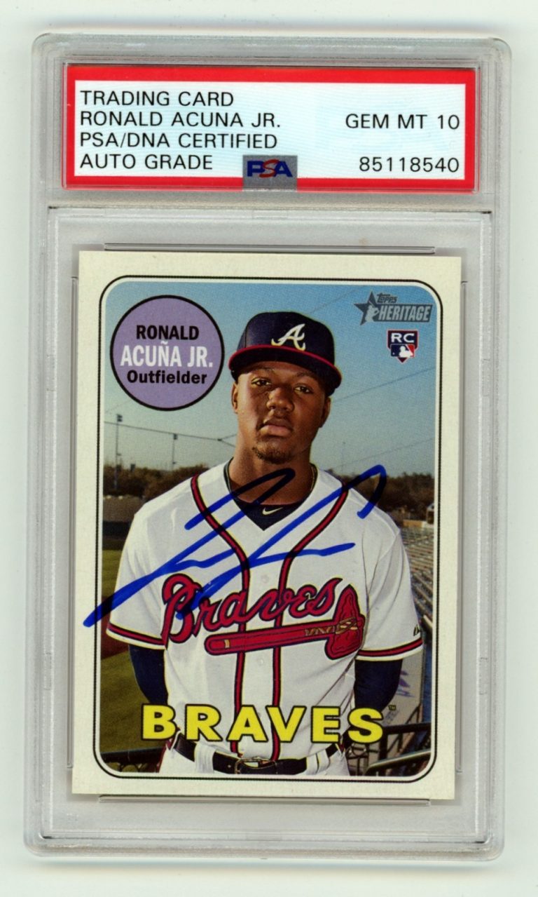 Ronald Acuna Jr. 2018 Topps Heritage #580 Signed Rookie RC PSA 10 Auto Braves