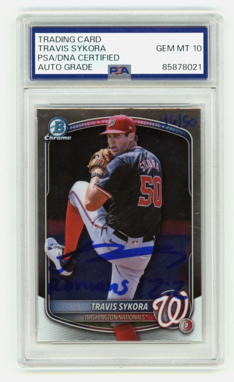 Travis Sykora 2025 Bowman Chrome Signed Auto RC w/ Romans 12:2 46/50 PSA 10 Auto