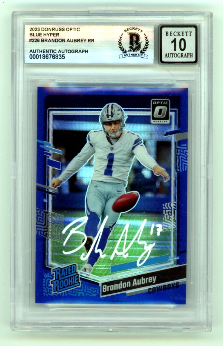 Brandon Aubrey 2023 Donruss Optic Blue Hyper #226 RC Signed Beckett BGS 10 Auto