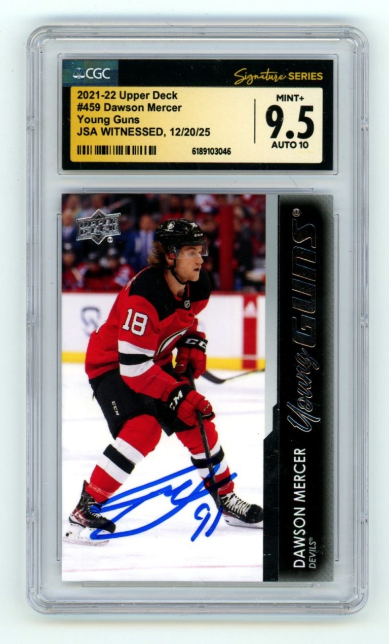 Dawson Mercer 2021-22 Upper Deck #459 Young Guns RC Signed JSA CGC 9.5 10 Auto