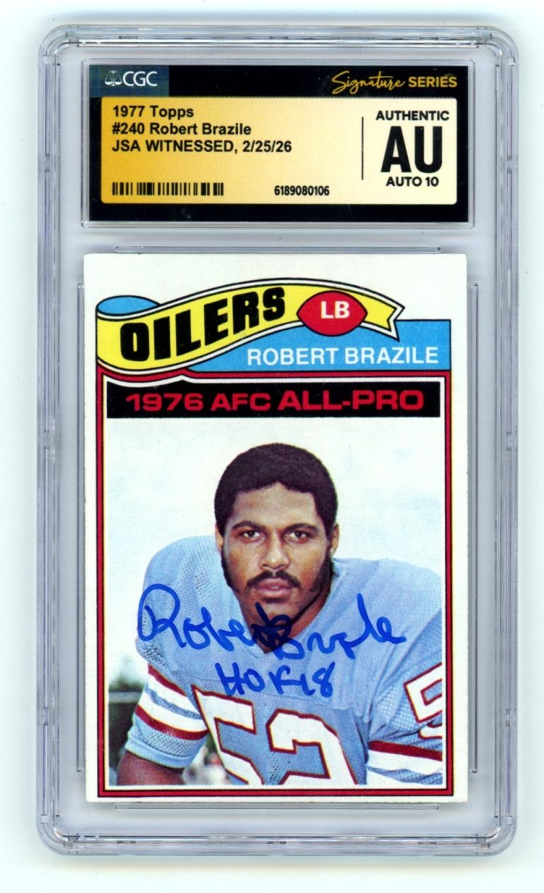 Robert Brazile 1977 Topps #240 w/ HOF 18 Insc. Signed JSA CGC Authentic 10 Auto