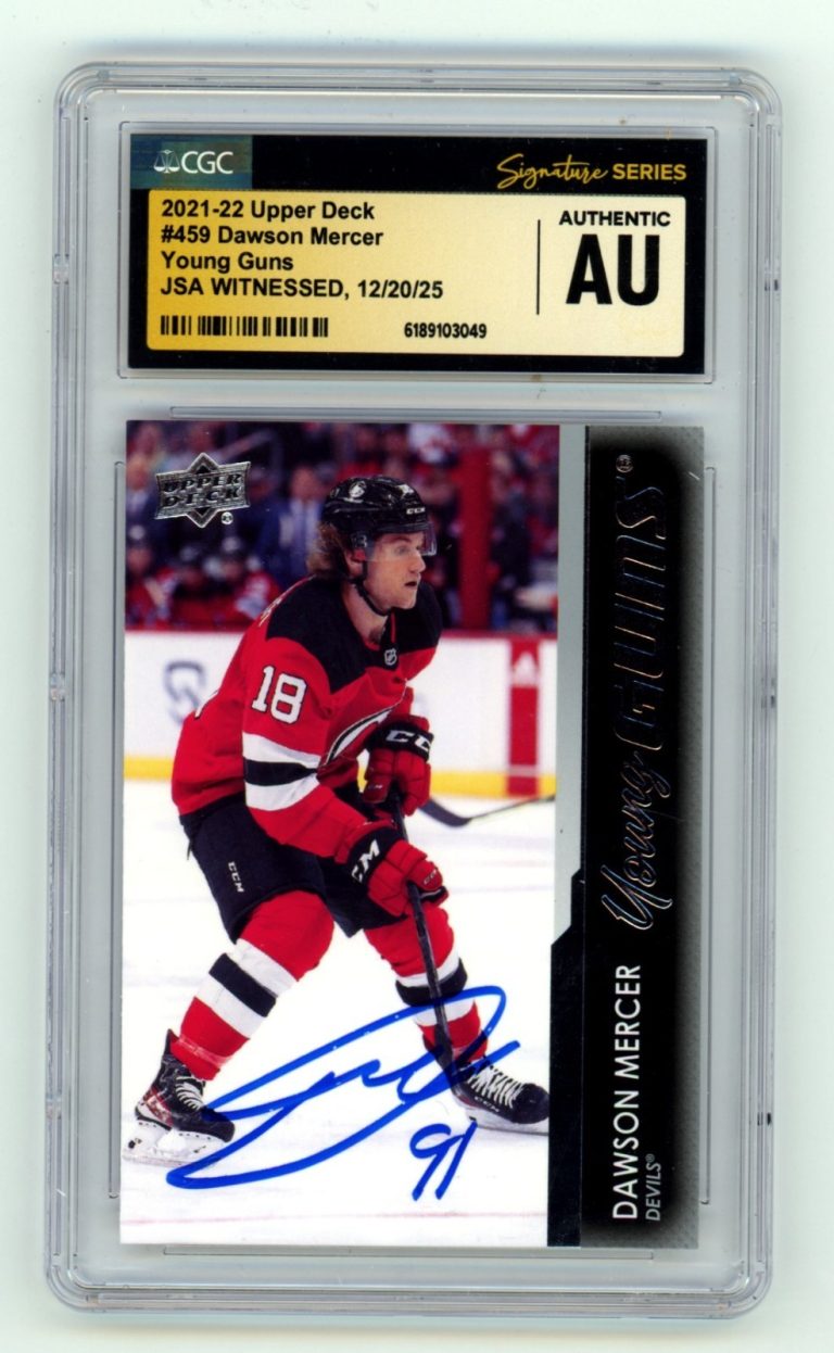 Dawson Mercer 2021-22 Upper Deck 459 Young Guns RC Signed JSA CGC Auth. Auto