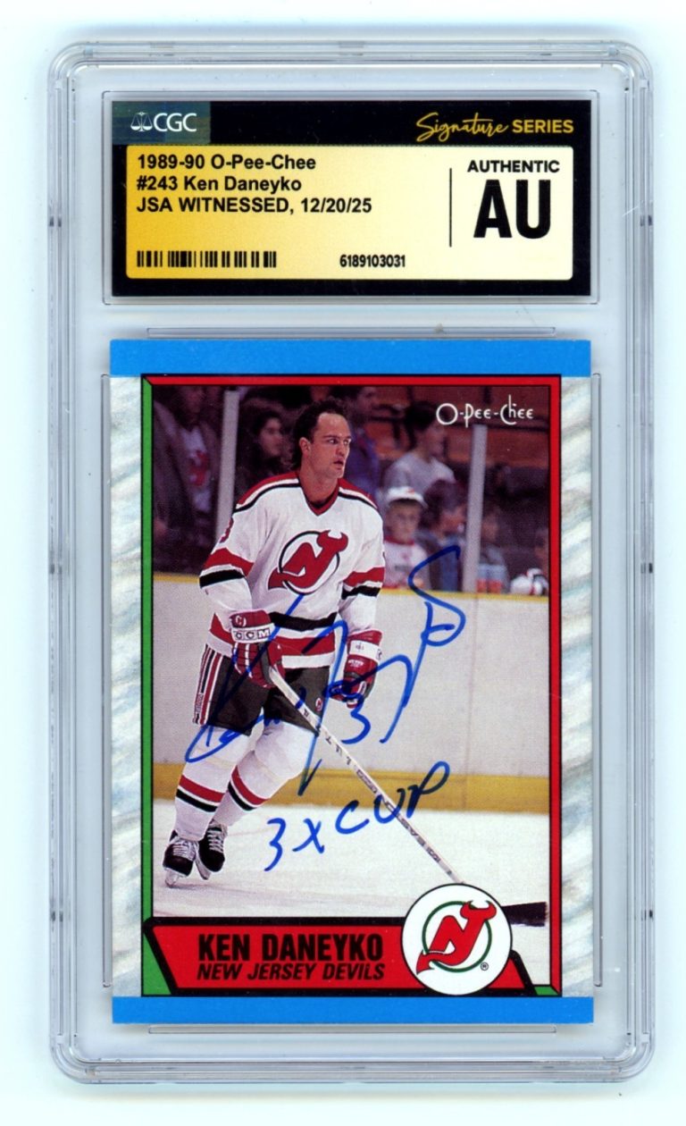Ken Daneyko 1989-90 O-Pee-Chee OPC #243 w/ 3 Cup Signed JSA CGC Authentic Auto
