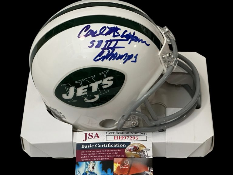 Carl McAdams New York Jets Super Bowl Champ III Signed Autograph Mini Helmet JSA