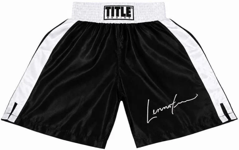 Lennox Lewis Signed Title Black With White Boxing Trunks - (SCHWARTZ COA)