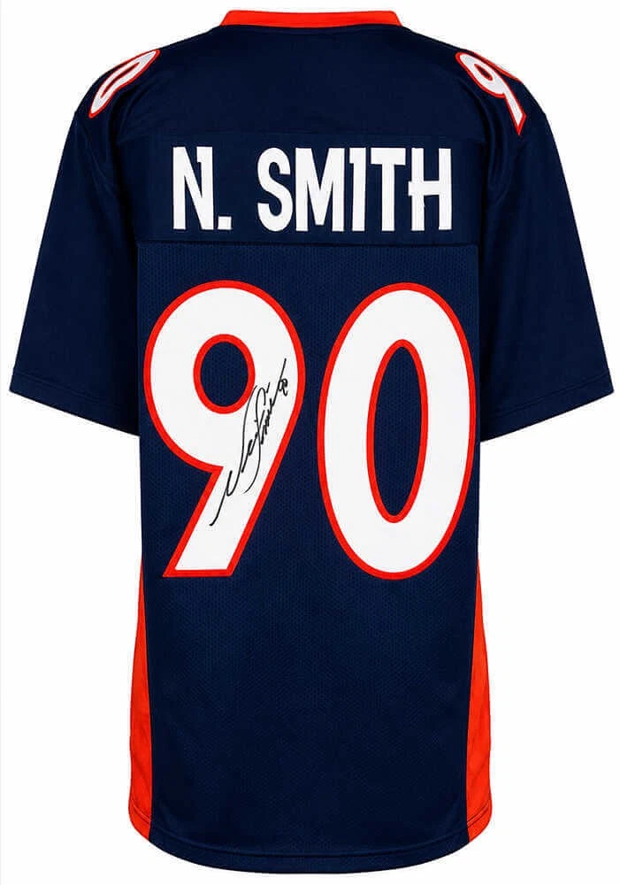 Neil Smith Signed Navy Custom Football Jersey - (SCHWARTZ COA)