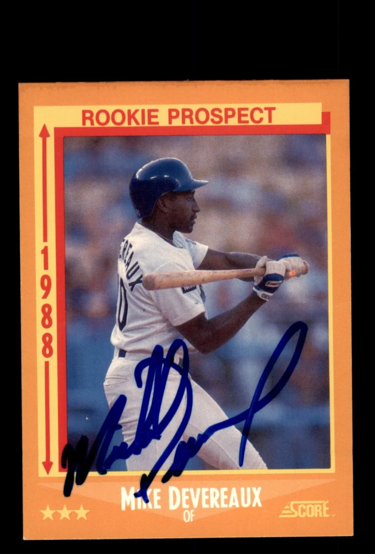 Signed Baseball Card Auto Mike Devereaux 1988 Score #637 Los Angeles Dodgers