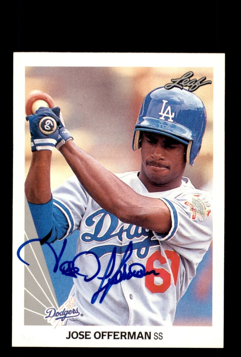 Signed Baseball Card Auto Jose Offerman 1990 Leaf #464 Los Angeles Dodgers