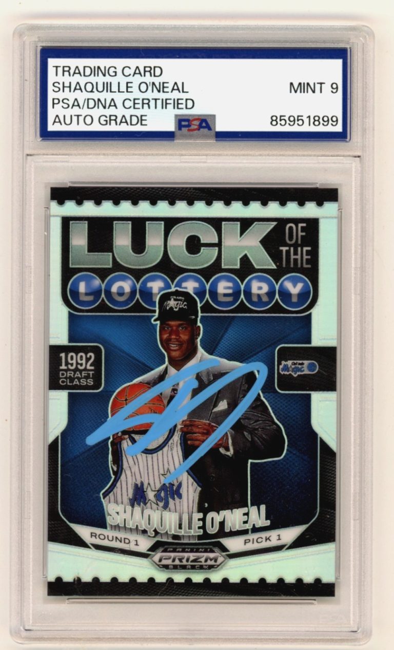 Shaquille O'Neal 2024-25 Panini Prizm Luck of Lottery Silver Signed PSA 9 Auto