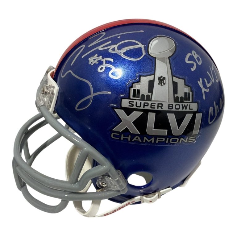 Victor Cruz Signed Giants Super Bowl XLVI Logo Mini Helmet w/ Insc. STEINER COA
