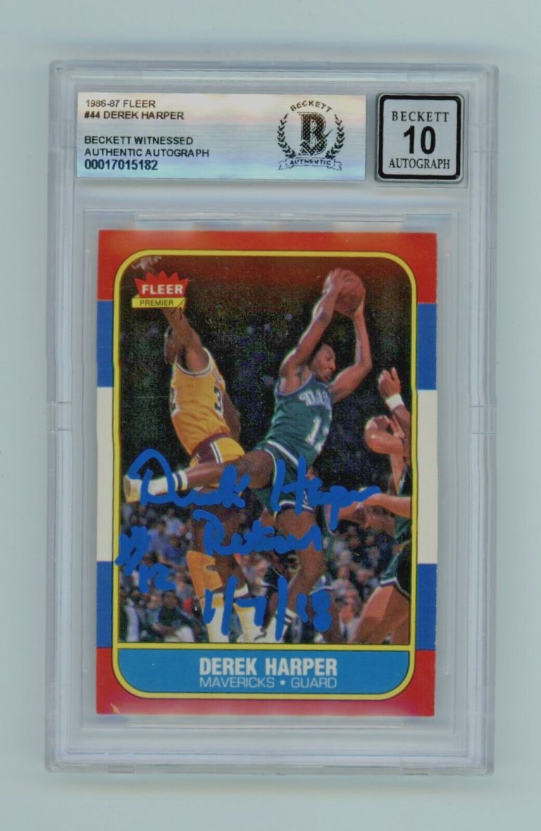 Derek Harper 1986-87 Fleer #44 Rookie RC Signed #12 Retired Insc BAS BGS 10 Auto