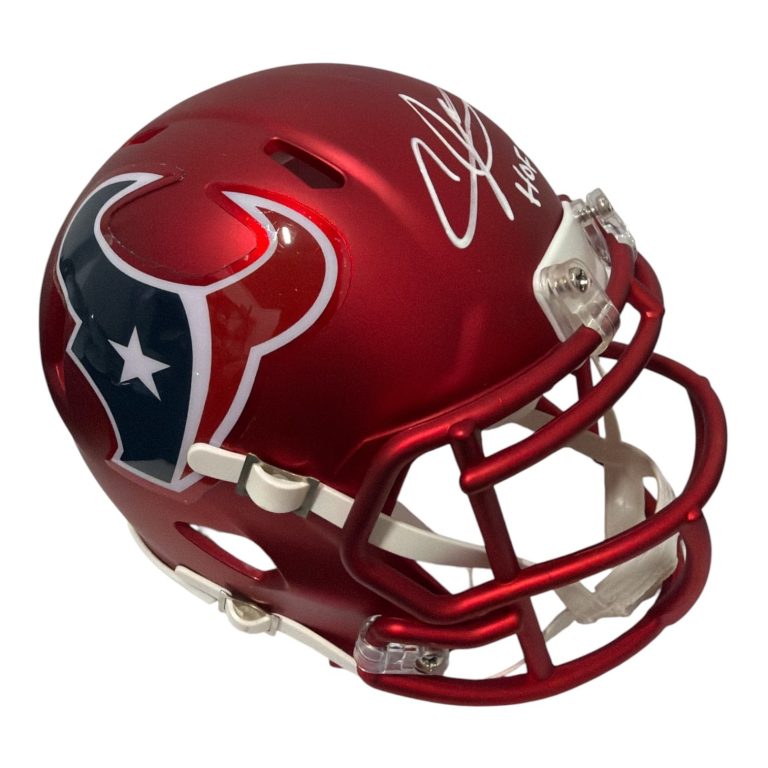 Andre Johnson Signed Texans Blaze Mini Helmet w/ HOF 24 Beckett Witness BAS COA