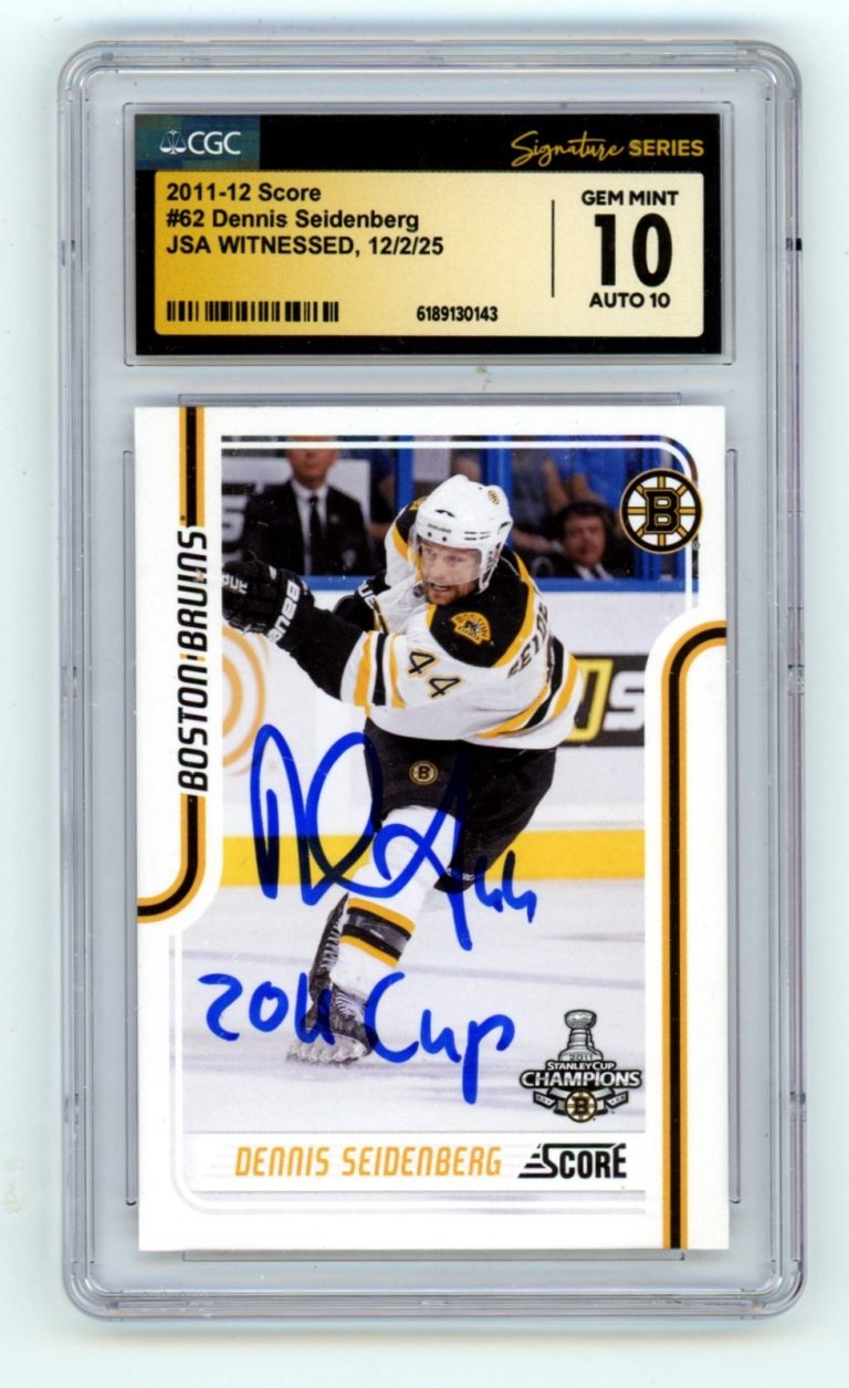Dennis Seidenberg 2011-12 Score #62 Signed w/ 2011 Cup Insc. JSA CGC 10 10 Auto
