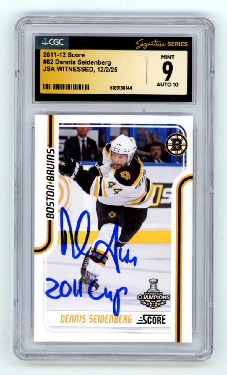 Dennis Seidenberg 2011-12 Score #62 Signed w/ 2011 Cup Insc. JSA CGC 9 10 Auto