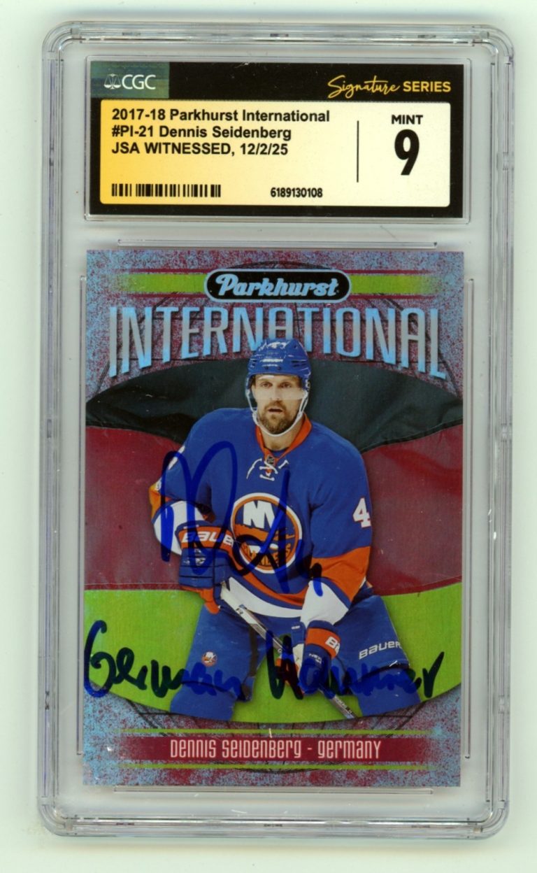 Dennis Seidenberg 2017-18 Parkhurst International Signed w/ Insc. Auto JSA CGC 9