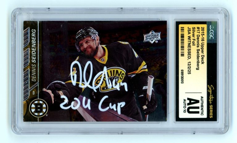 Dennis Seidenberg 2015-16 Upper Deck Silver Foil 2011 Cup Signed JSA CGC 10 Auto
