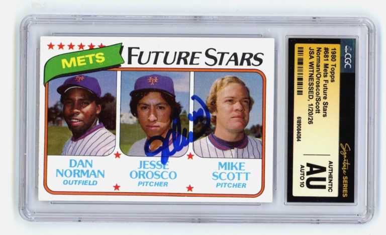 Jesse Orosco 1980 Topps #681 Signed Rookie RC JSA CGC Authentic 10 Auto NY Mets
