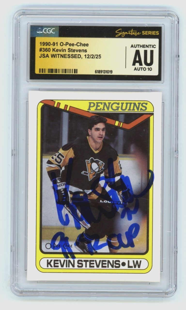 Kevin Stevens 1990-91 O-Pee-Chee OPC Signed RC w/ Insc JSA CGC Authentic 10 Auto
