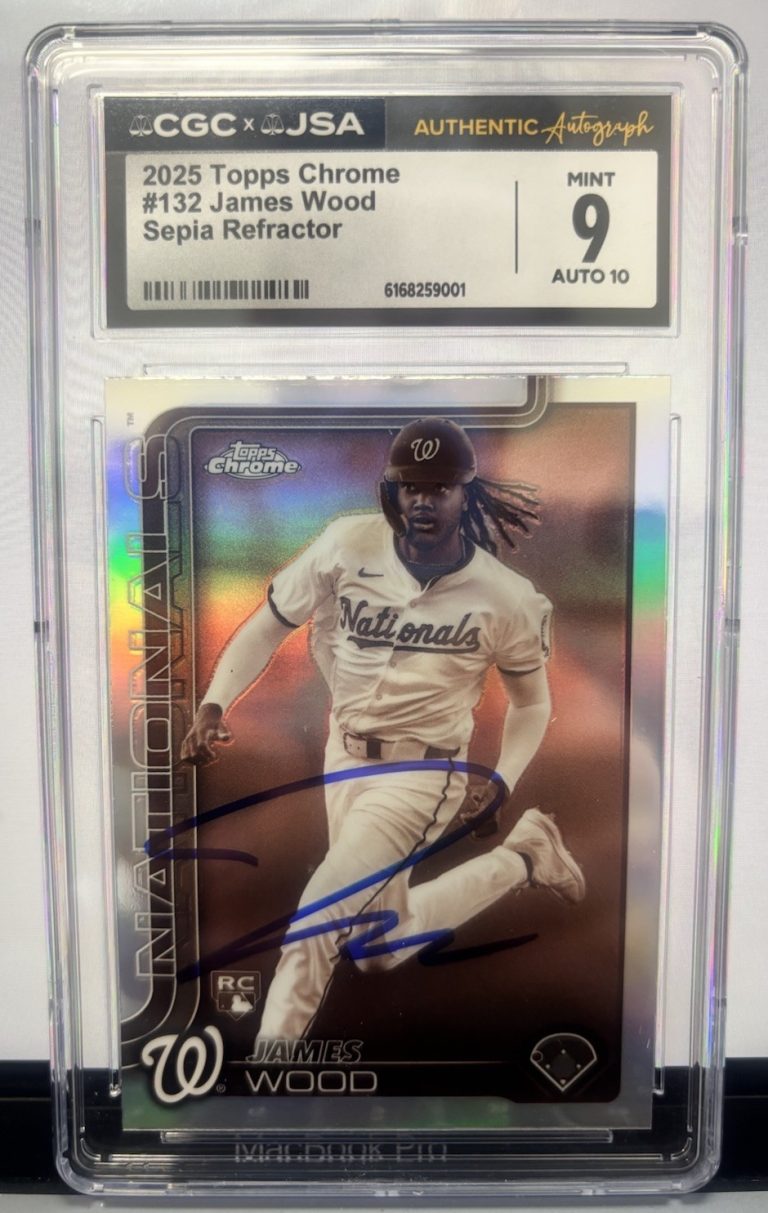 2025 Topps Chrome #132 James Wood AUTO Sepia Refractor CGC 9 AUTO 10 Nationals