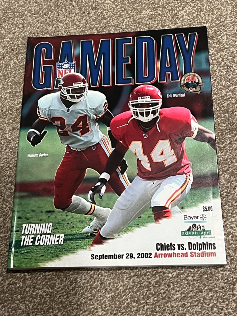 FOOTBALL PROGRAM KANSAS CITY CHIEFS MIAMI DOLPHINS 9/29 2002 BARTEE WARFIELD
