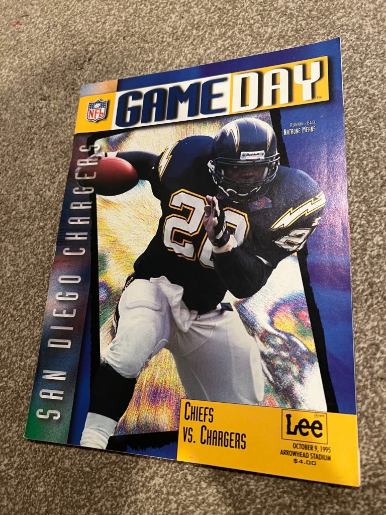 FOOTBALL PROGRAM KANSAS CITY CHIEFS SAN DEIGO CHARGERS 10/9 1995 NATRONE MEANS