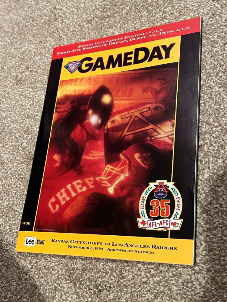 FOOTBALL PROGRAM KANSAS CITY CHIEFS LOS ANGELES RAIDERS 11/6 1994