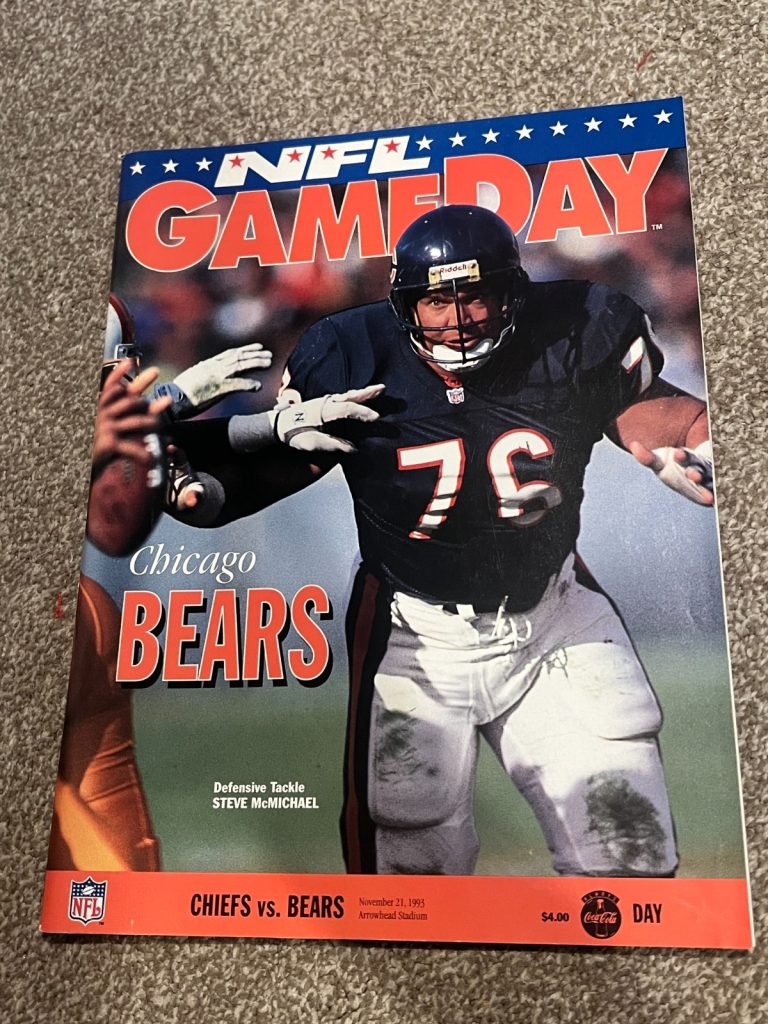 FOOTBALL PROGRAM KANSAS CITY CHIEFS CHICAGO BEARS 11/21 1993 STEVE MCMICHAEL