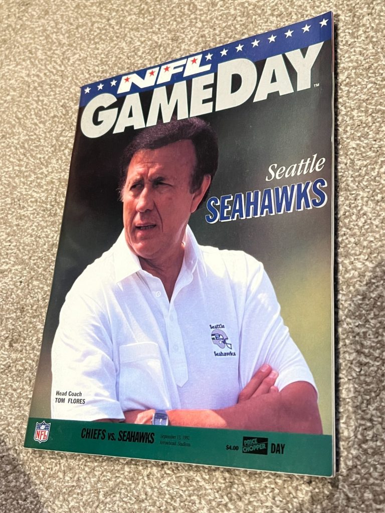 FOOTBALL PROGRAM KANSAS CITY CHIEFS SEATTLE SEAHAWKS 9/13 1992 TOM FLORES