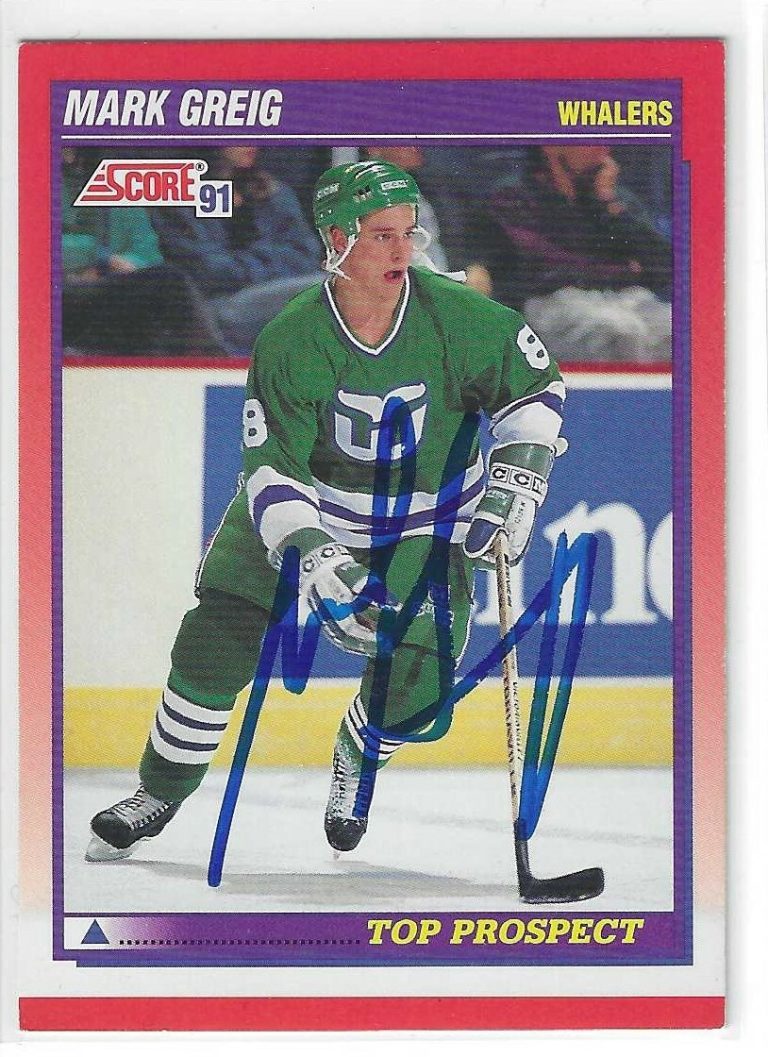 Mark Greig Signed 1991/92 Score Canadian Card #273 Hartford Whalers