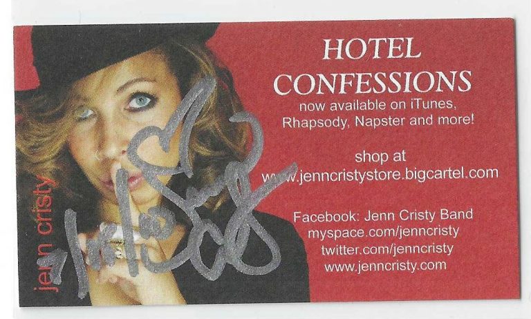 Jenn Cristy Signed Hotel Confessions Promo Card