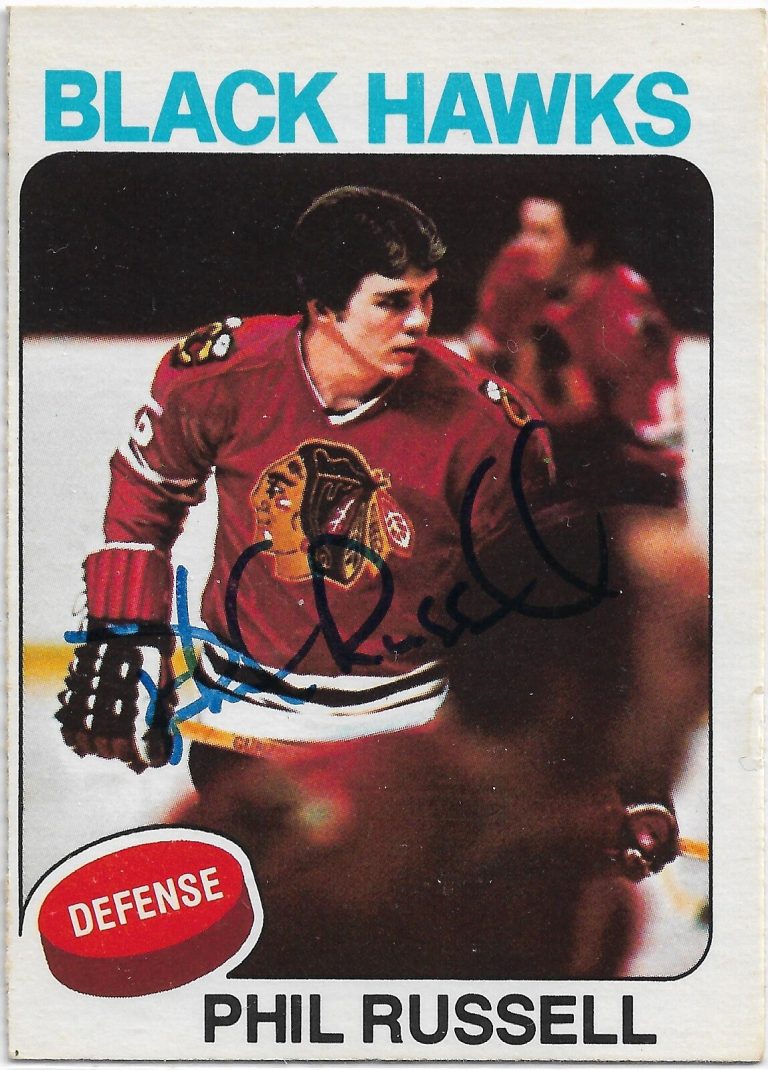 Phil Russell Signed 1975-76 O-Pee-Chee Card #102 Chicago Blackhawks