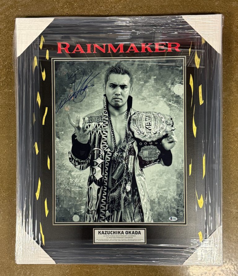 Kazuchika Okada Signed Framed NJPW Champ Rainmaker 16x20 Photo WWE AEW BAS COA