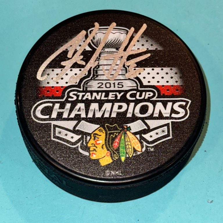 ANTOINE VERMETTE Signed BLACKHAWKS 2015 STANLEY CUP CHAMPS Puck Beckett (BAS)