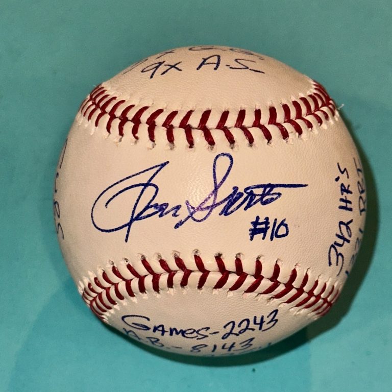 RON SANTO (Cubs) Signed Official MLB Baseball Beckett (BAS) w/ STAT Inscriptions