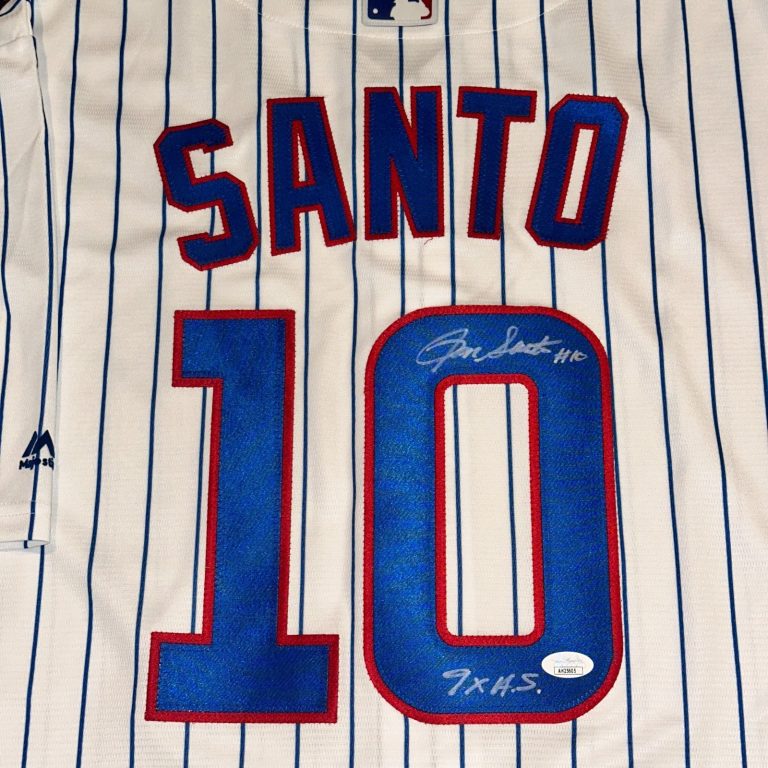 RON SANTO Signed Chicago CUBS MAJESTIC Jersey w/ JSA COA & 9X ALL-STAR Inscrip