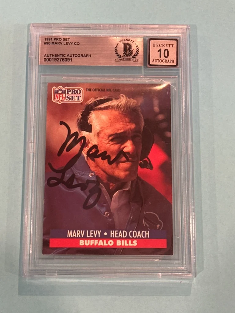 MARV LEVY Signed 1991 PRO SET Card #90 Beckett BAS AUTO 10