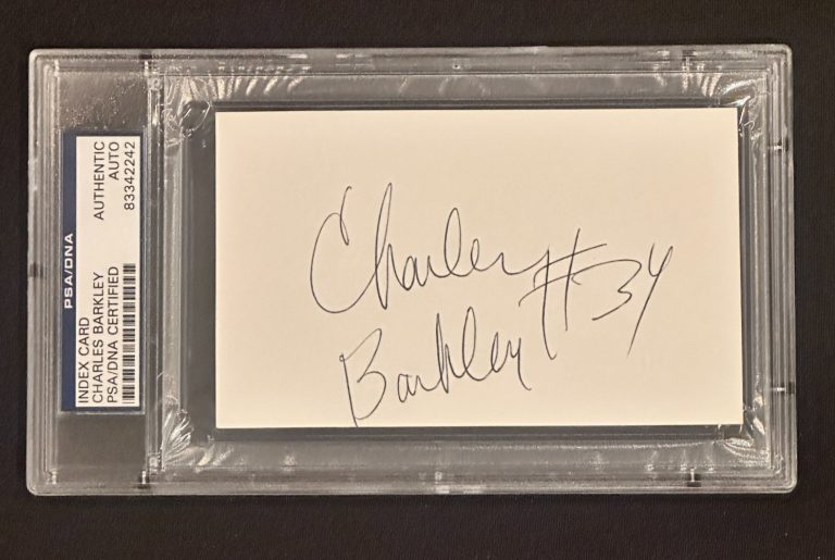 CHARLES BARKLEY Signed INDEX CARD PSA Encapsulated