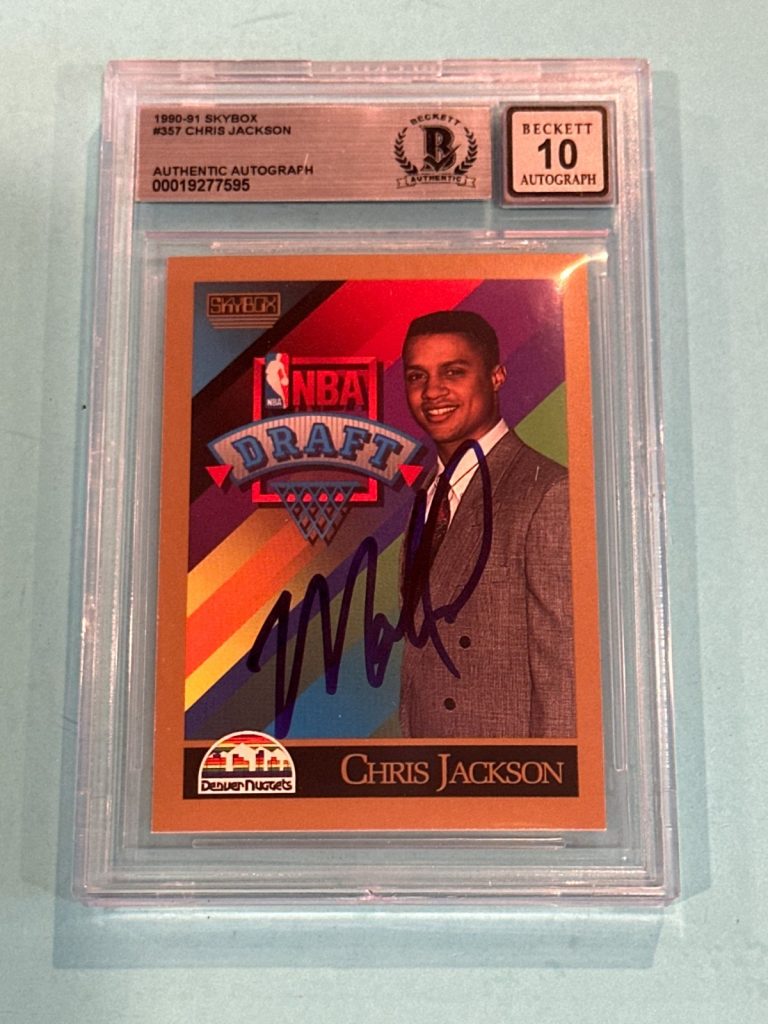 CHRIS JACKSON Signed 1990-91 SKYBOX Card #357 Beckett (BAS) AUTO 10
