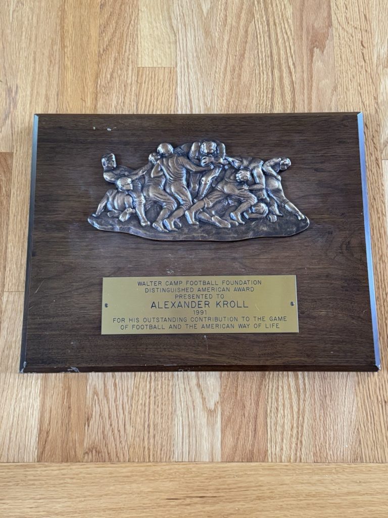 PERSONALLY OWNED Alex Kroll Walter Camp Distinguished American Award Rutgers