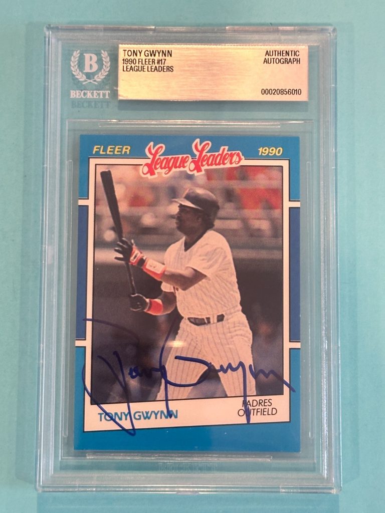 TONY GWYNN Signed 1990 FLEER LEAGUE LEADERS Card #17 Beckett (BAS)